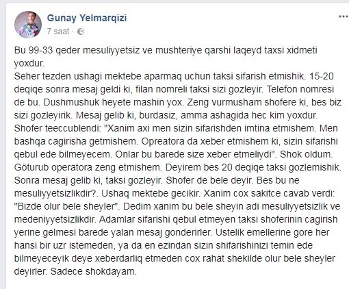 Bakıda məşhur taksi şirkəti müştərini yolda qoydu