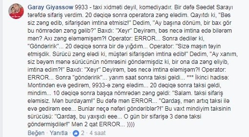 Bakıda məşhur taksi şirkəti müştərini yolda qoydu