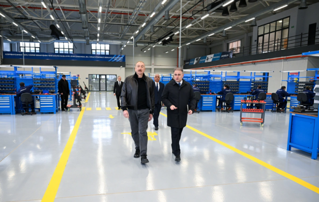 İlham Əliyev Tərtər elektromexanika zavodunun yenidənqurmadan sonra açılışında iştirak edib