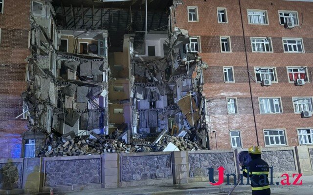 Goranboyda yararsız hala düşən binanın bloku çökdü