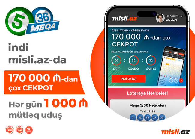 "Meqa 5/36" tirajlı lotereya biletləri Misli.az-da