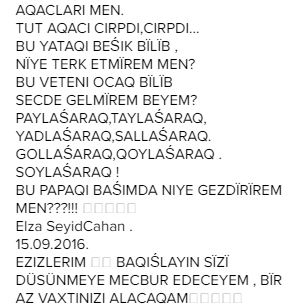 Elza Seyidcahan: "Bir əlim qabağımda, bir əlim dalımda..."