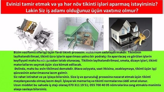 Azərbaycanda ən ucuz qiymətlərlə evlərin dizaynı tikintisi və əsaslı təmir bərpa işləri