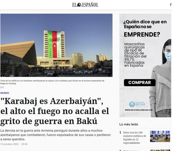İspaniyanın "EL ESPAÑOL" elektron portalı:Qarabağ Azərbaycandır
