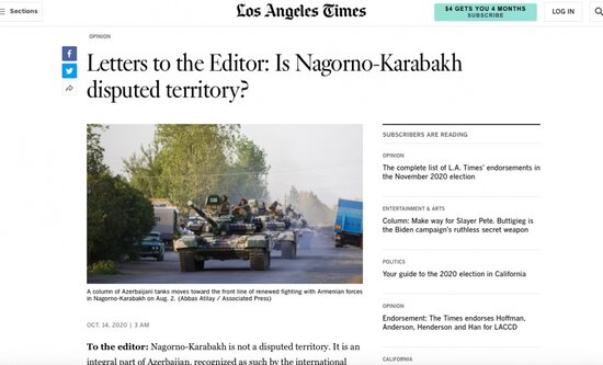 "Los Angeles Times" qəzeti Ermənistanın təcavüzkar siyasətindən yazdı
