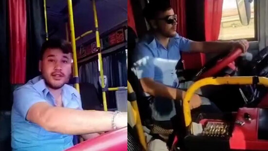Bakıda "TikTok"a video çəkən avtobus sürücüsü insanların həyatını təhlükəyə atır - VİDEO