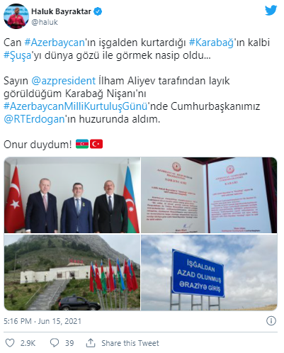 İlham Əliyev Haluk Bayraktarı "Qarabağ" ordeni ilə təltif etdi – FOTO