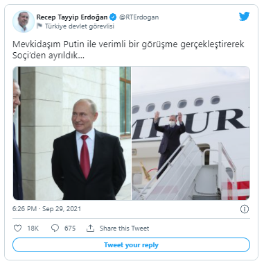 Ərdoğandan Soçidə Putinlə görüşü ilə bağlı paylaşım - FOTO