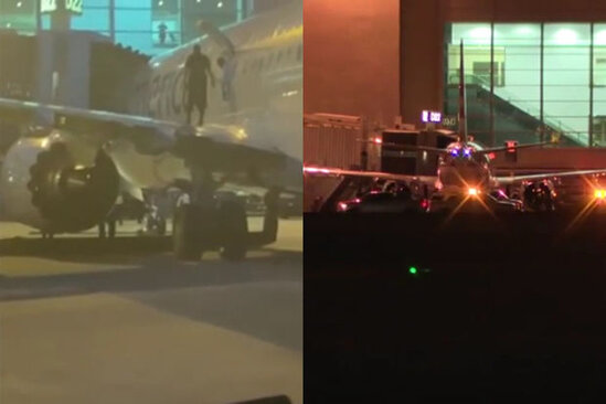 Sərnişin təyyarənin qanadanın üstünə çıxdı - VİDEO