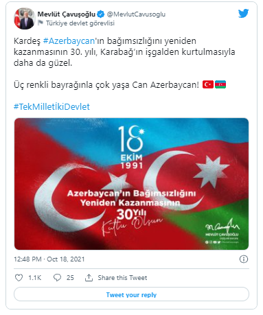 Çavuşoğludan Müstəqilliyin Bərpası Günü ilə bağlı paylaşım - FOTO