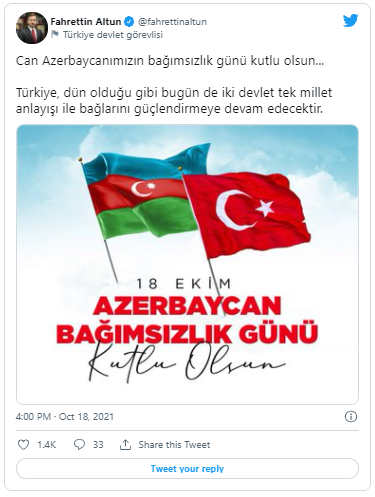 Fəxrəddin Altun Azərbaycanı təbrik etdi - FOTO