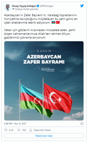 Ərdoğan Azərbaycan xalqını təbrik etdi - FOTO