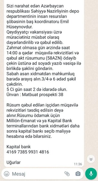 "Vatsap"ınıza bu mesaj gələrsə... - Nazirlikdən əhaliyə XƏBƏRDARLIQ