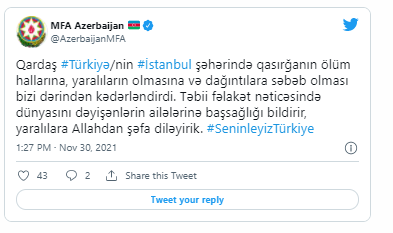 Azərbaycan XİN Türkiyəyə başsağlığı verib