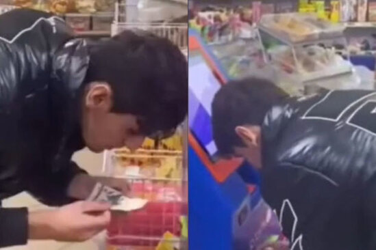 Əsginasın üzərinə tüpürərək ödəniş edən gənc polisə çağırıldı - VİDEO