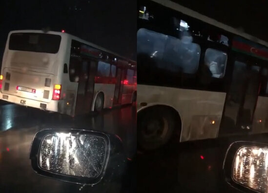 Bakıda avtobus "iki təkər üstə" hərəkət etdi - VİDEO