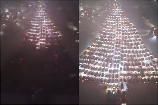 Avtomobillərdən "Milad ağacı" qurdular - VİDEO