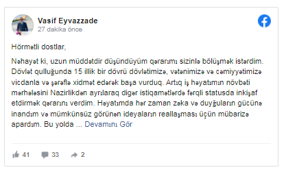 Azərbaycanda yüksək vəzifəli şəxs işdən çıxdı - FOTO