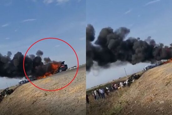 Azərbaycanda DƏHŞƏT: Sürücü yanan avtomobildən son anda xilas oldu - VİDEO