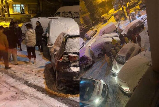 İstanbulda qarın yaratdığı təhlükəli görüntülər - VİDEO