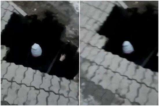 Yer yarıldı: Qadın dəmir boruların üzərinə düşdü - VİDEO