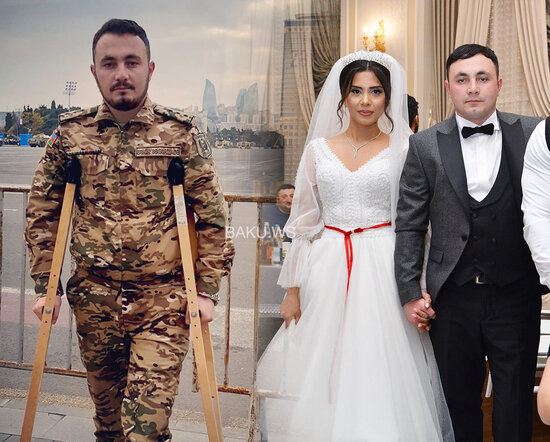 Bir ayağını itirən qazimizin ad günündə toyu oldu - FOTO