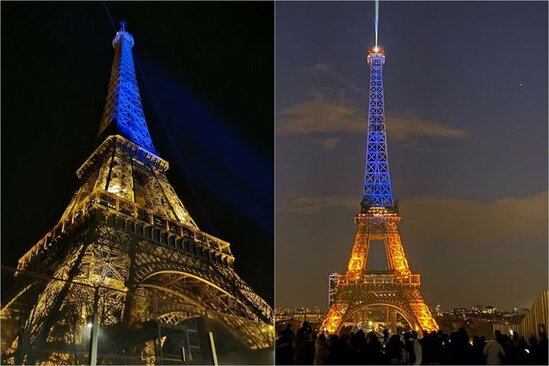 Eyfel qülləsi Ukrayna bayrağı rəngində işıqlandırıldı - FOTO