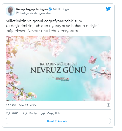 Rəcəb Tayyib Ərdoğandan Novruz bayramı PAYLAŞIMI - FOTO