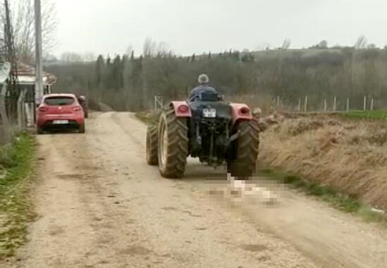 Dəhşətli hadisə: İti öldürüb traktoru ilə sürüdü - FOTO