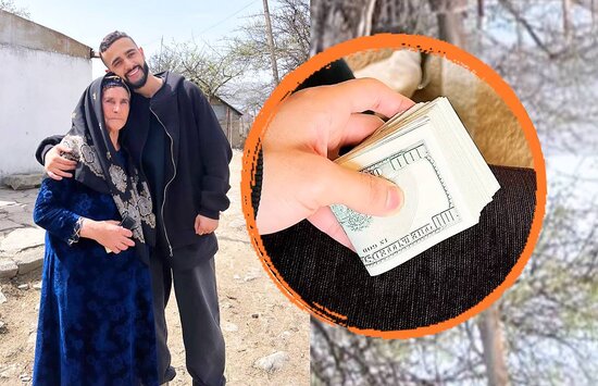 Hüseyn Həsənov Lahıcda evində qaldığı nənəyə külli miqdarda dollar verdi - VİDEO