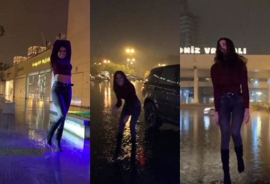Pərvin Abıyeva gecəyarı yağışın altında görün NƏ ETDİ - VİDEO