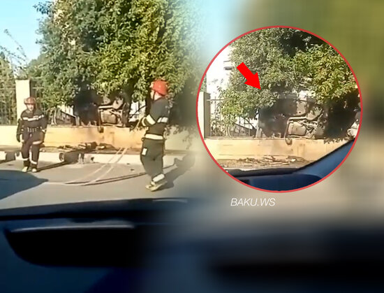 Bakıda qeyri-adi qəza: Avtomobil hasarı yarıb xəstəxananın həyətinə düşdü - VİDEO