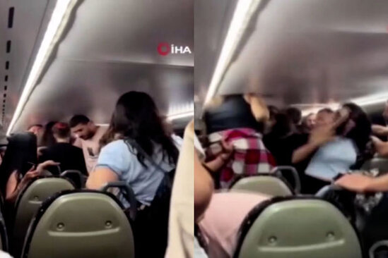 İctimai nəqliyyatda qadınlar kişilərə hücum etdilər - VİDEO