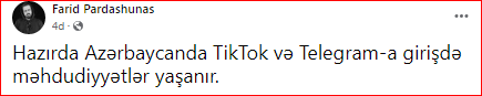 Azərbaycanda "TikTok" və "Telegram" a giriş etmək olmur