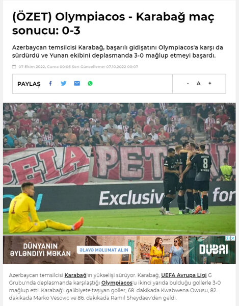 "Qarabağ"ın qələbəsi Türkiyə mətbuatında - FOTO