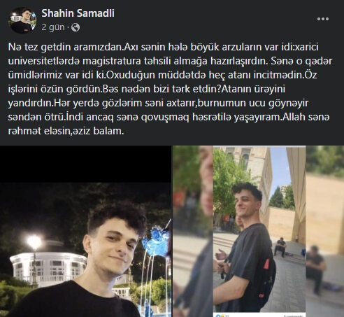 Müəllim intihar edən tələbə oğlundan yazdı... - FOTO