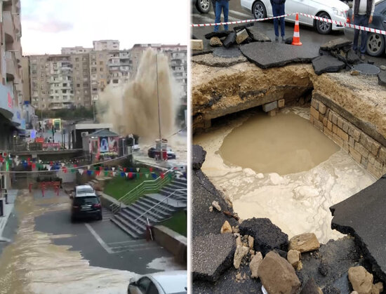 Yeni Yasamalda su xəttində partlayışdan sonra geridə qalan mənzərə - VİDEO