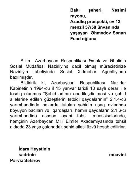 Səbuhi Əhmədovun qardaşına şəhid ailəsi statusunun verilməsi məsələsinə RƏSMİ REAKSİYA - FOTO