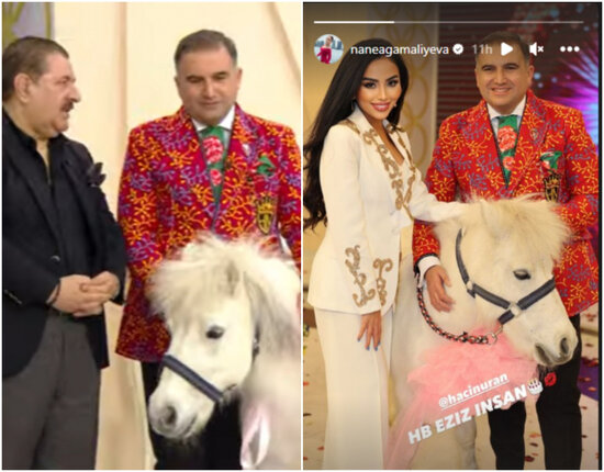 Azərbaycanlı aparıcıya ikibaşlı balta və poni HƏDİYYƏ EDİLDİ - FOTO/VİDEO