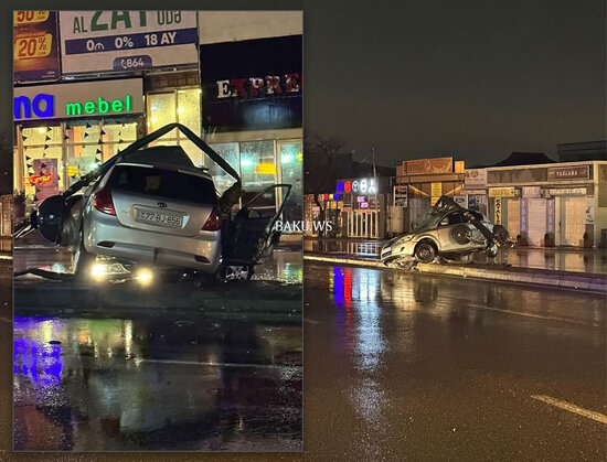 Bakıda ağır qəza! - İşıq dirəyi əyildi - FOTO/VİDEO