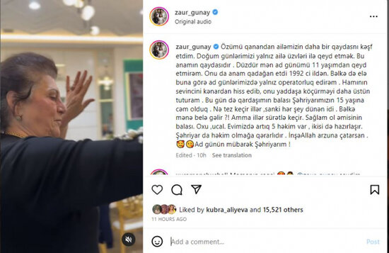 Zaur Baxşəliyev: "11 yaşımdan ad günümü qeyd etmirəm, anam qadağan edib" - FOTO
