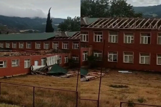Azərbaycanda güclü külək məktəbin damını uçurub - VİDEO
