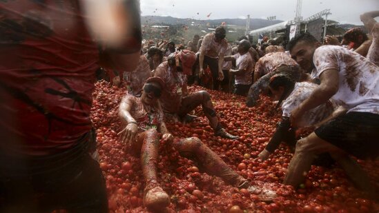 Festivalda 40 ton pomidoru bir-birinə atdılar - Fotolar