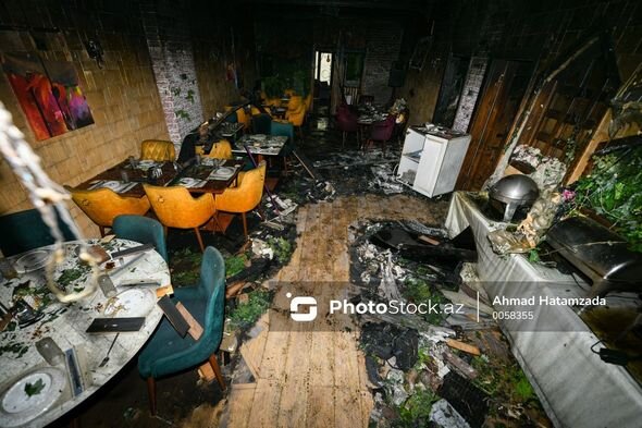 Bakıda güclü yanğın baş vermiş restorandan ən son görüntülər - YENİLƏNİB + FOTO