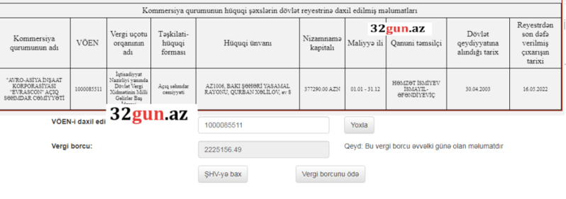 Məşhur şirkətin külli miqdarda vergi borcu üzə çıxdı - 2 milyon 225 min 156 manat (FOTOFAKT)