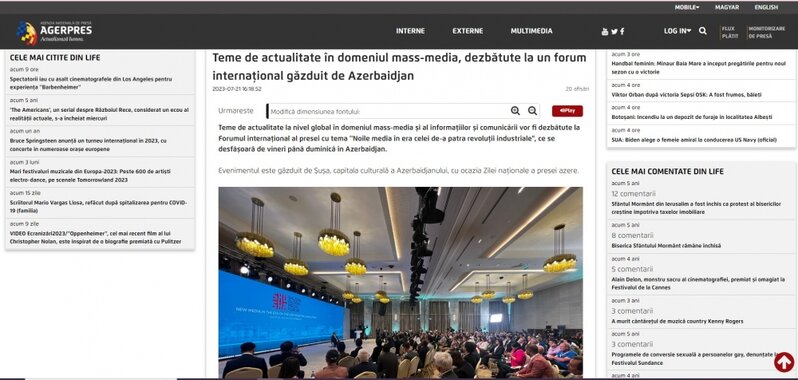 Rumıniya mətbuatı Şuşada keçirilən Qlobal Media Forumundan yazıb - FOTO