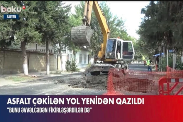 Üç-dörd gün əvvəl çəkilmiş asfalt yol dağıdıldı - VİDEO