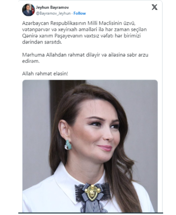 Ceyhun Bayramov Qənirə Paşayevanın vəfatı ilə bağlı başsağlığı verib - FOTO