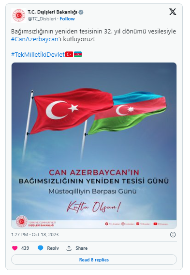 Türkiyə XİN Azərbaycanı təbrik edib - FOTO