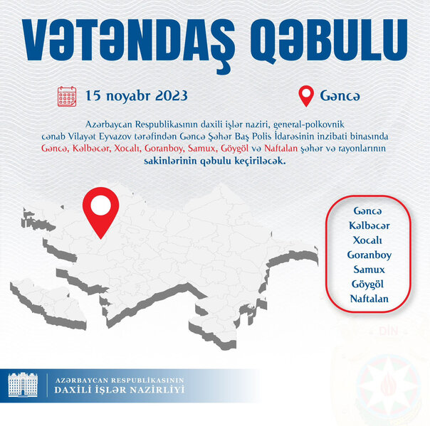 Vilayət Eyvazov Gəncədə qəbul keçirəcək - FOTO